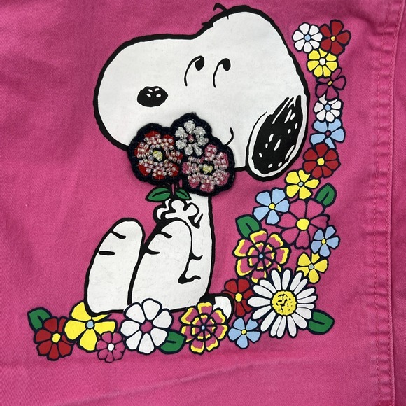 Peanuts Girl's Pink Jean Jacket Snoopy Embroidery Beaded Size 7 Retro - Picture 3 of 7